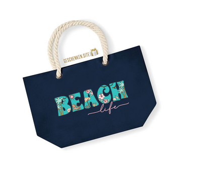 Strandtas Navy &lsquo;Beach Life&rsquo;