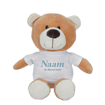 Name + Date Plush teddy bear with T-shirt