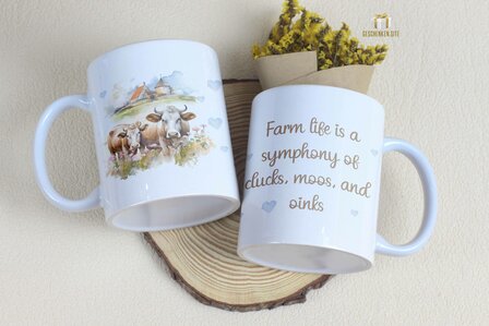 Farm life is a symphony of clucks, moos and oinks Mok 11oz Wit 