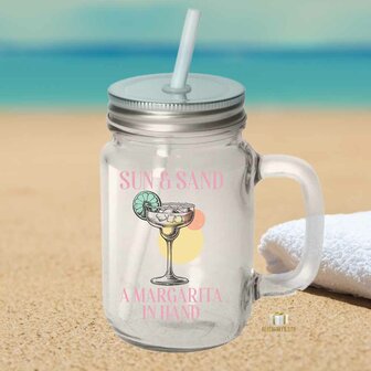 Sun &amp; Sand A margarita in hand Mason Jar 12oz