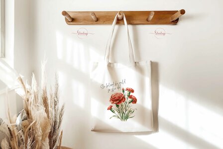 Recycled Cotton Tote met Geboortebloem Opdruk