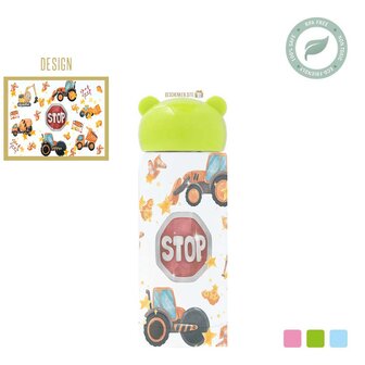 Bulldozer with name Stainless steel thermos flask for children.