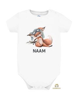 Fox with Airplane - Single Jersey Baby Romper