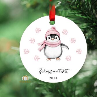 First Christmas 2024 Pink Pingu&iuml;ns - Round MDF Christmas Ornament