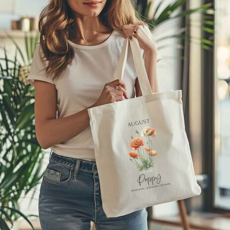 Recycled Cotton Tote met Geboortebloem Opdruk