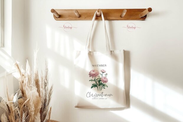 Recycled Cotton Tote met Geboortebloem Opdruk