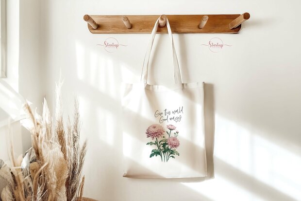 Recycled Cotton Tote met Geboortebloem Opdruk