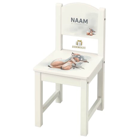 Personalized High Chair White - Fox with Airplane | 28x29x55 cm