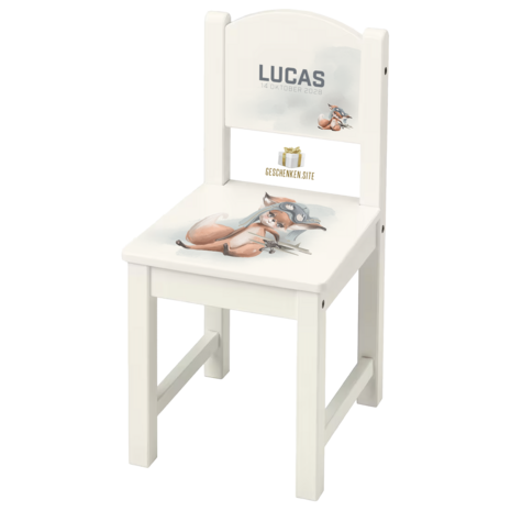 Personalized High Chair White - Fox with Airplane | 28x29x55 cm