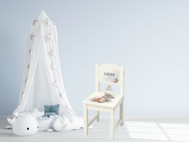 Personalized High Chair White - Fox with Airplane | 28x29x55 cm