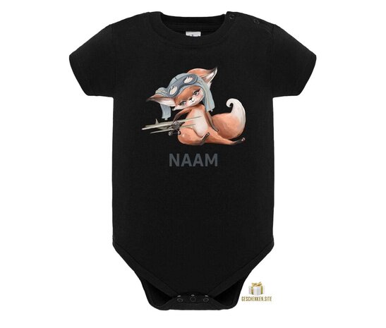 Fox with Airplane - Single Jersey Baby Romper