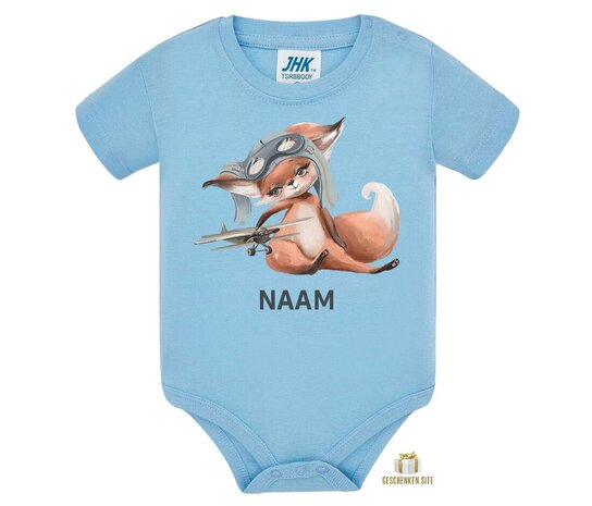 Fox with Airplane - Single Jersey Baby Romper