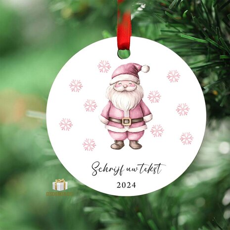 First Christmas 2024 Roze Kerstman - Rond MDF Kerstornament